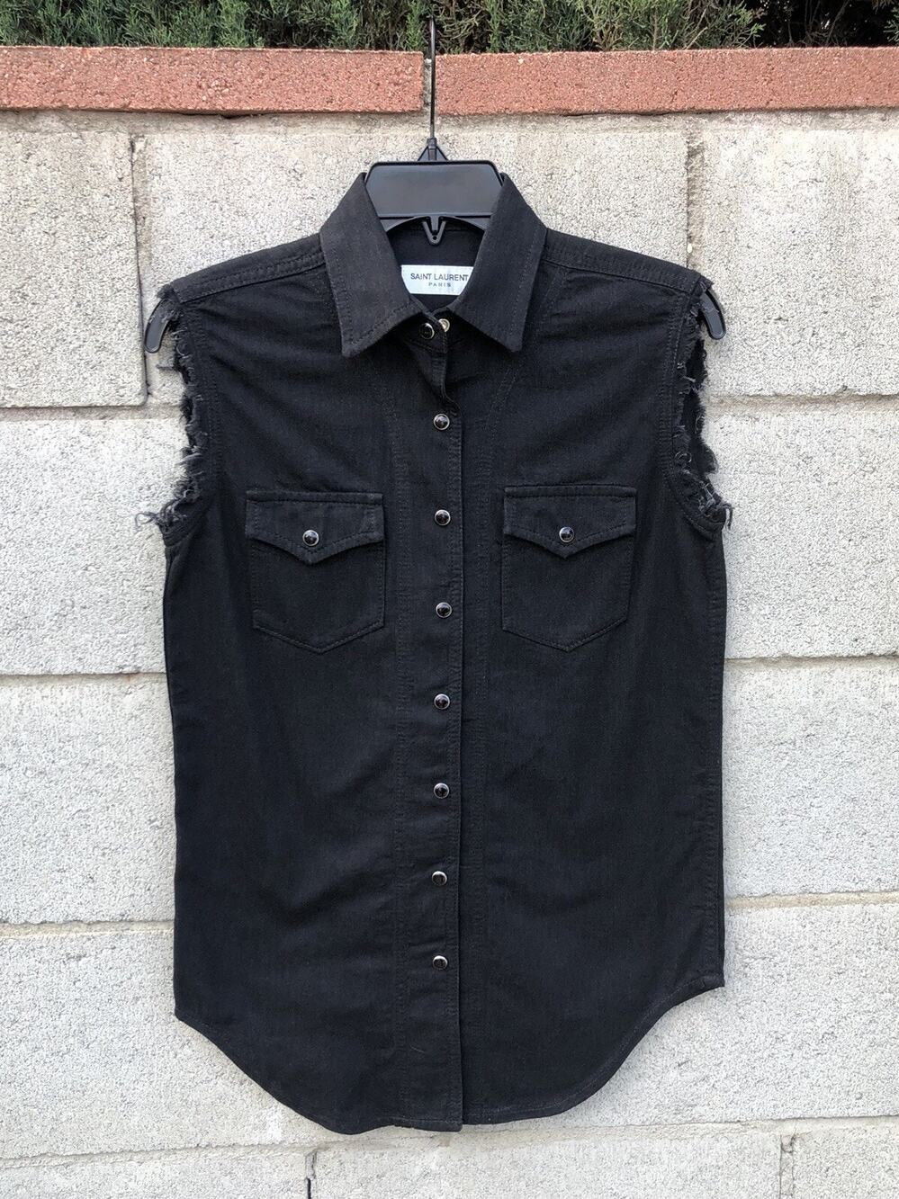 Saint Laurent 2018 Western Snap Cotton Shirt Black Sz XS